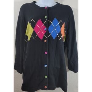 Jack B Quick Black Pink Blue Yellow Button Up Cardigan Sweater 1XL Lightweight